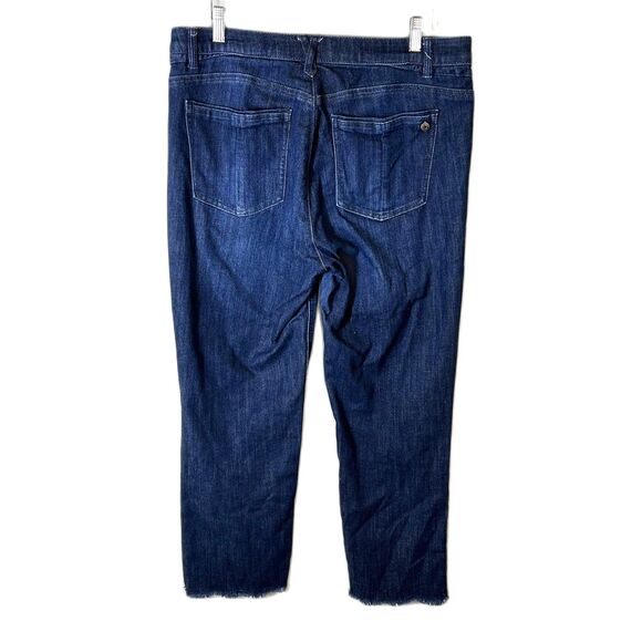 Democracy Blue Med-Dark Wash Mid-Rise Ab-Solution Raw Hem Cropped Jeans Size 14 - Picture 7 of 15